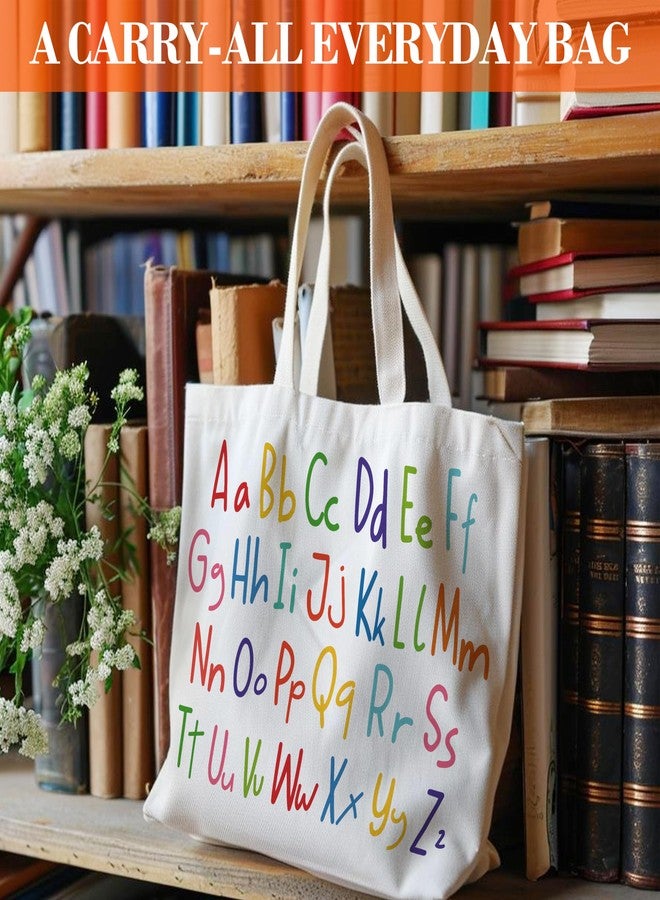Levitatinyear Alphabets Canvas Tote Bag for Women, ABC Letters Learning Tote, Library Book Bag, Teacher Tote Bags for Books, Alphabet Gift Bag, Colorful Shoulder Bag Gifts for Her -13 - Image 3